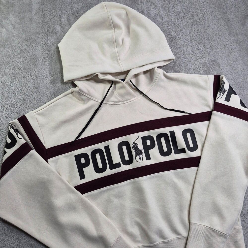 Polo Ralph Lauren Hoodie Womens Medium White Crop Pullover POLO Logo Graphic